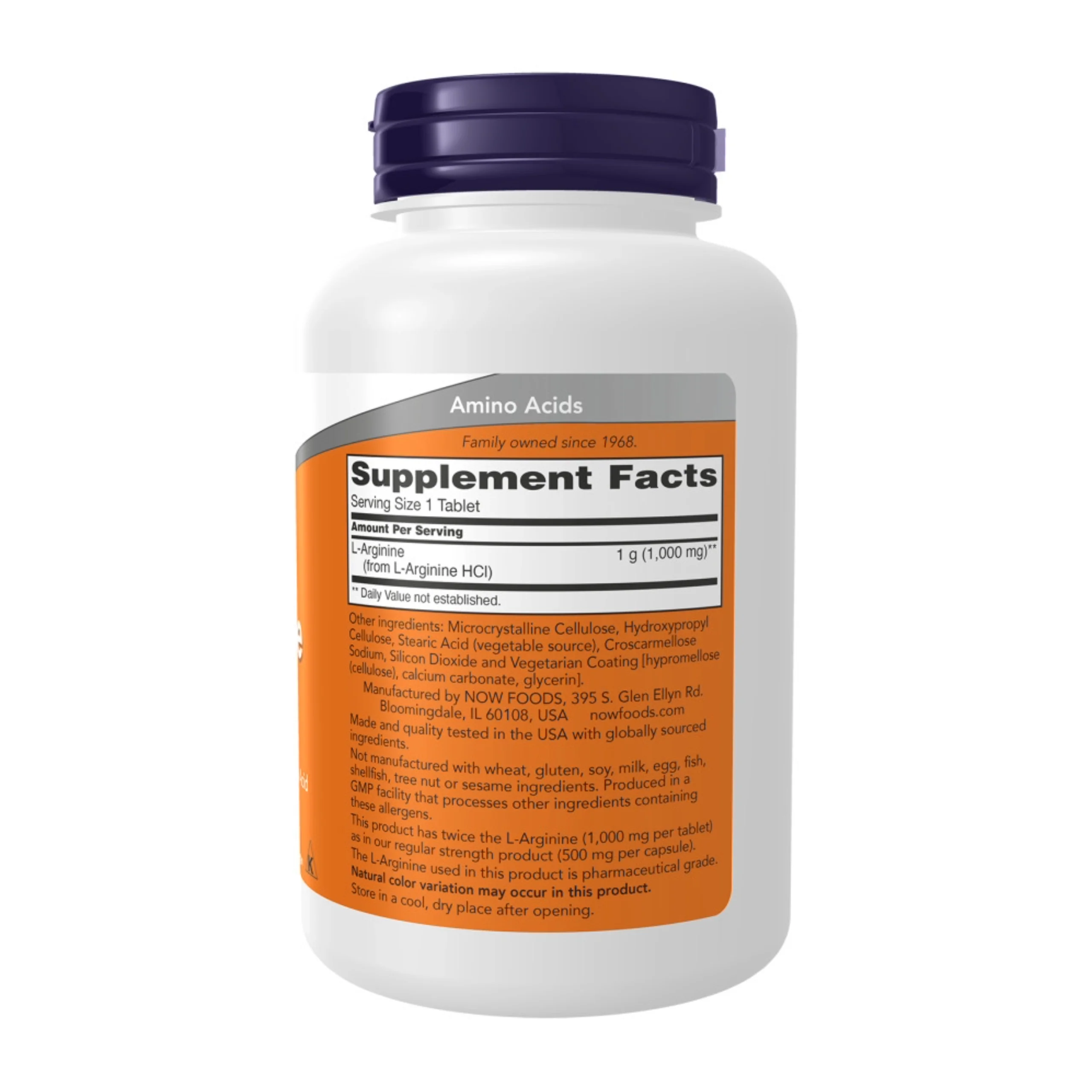 NOW Arginine, Double Strength 1000mg 120 Tablets - Image 2