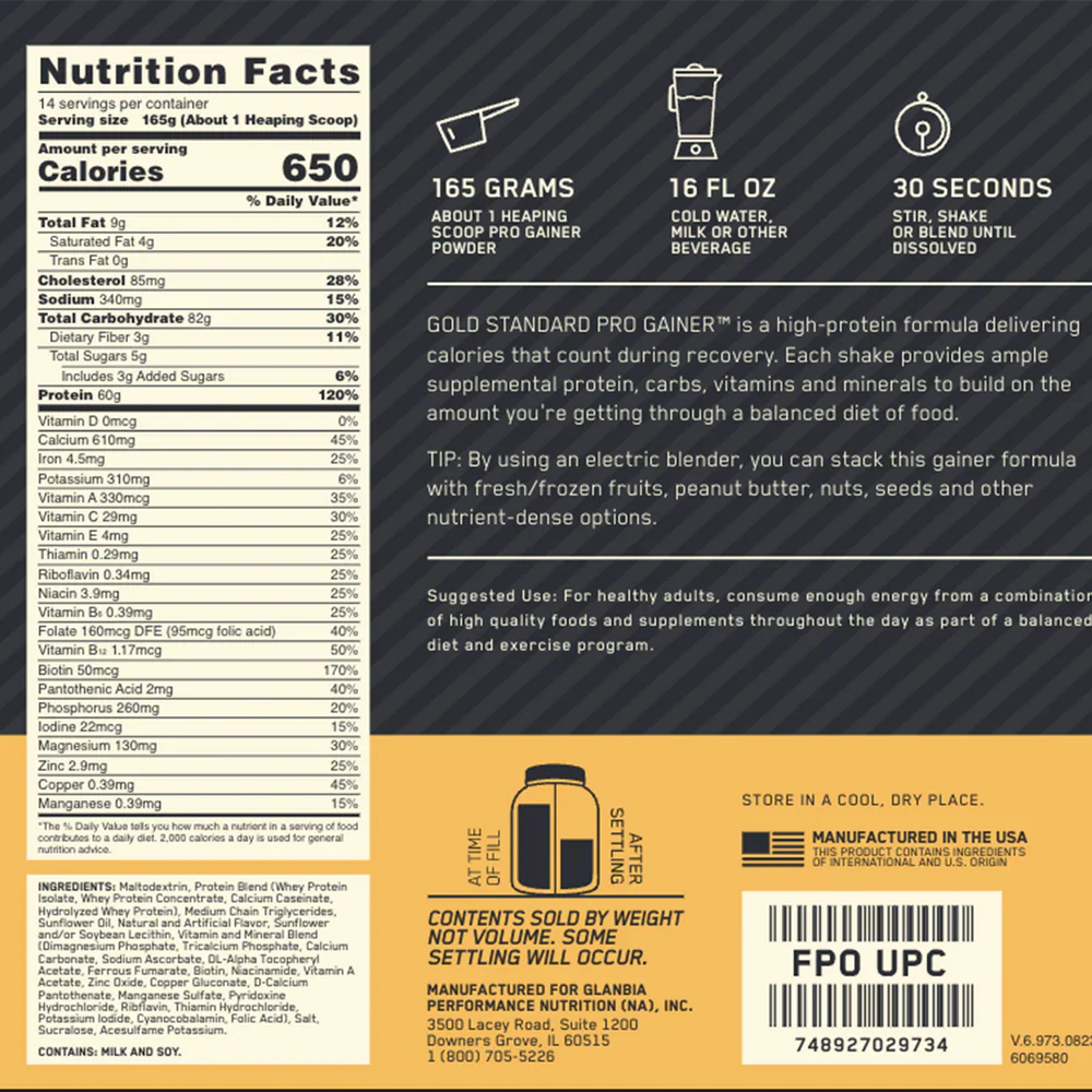 ON Gold Standard Pro Complex Gainer 10lbs - Image 4