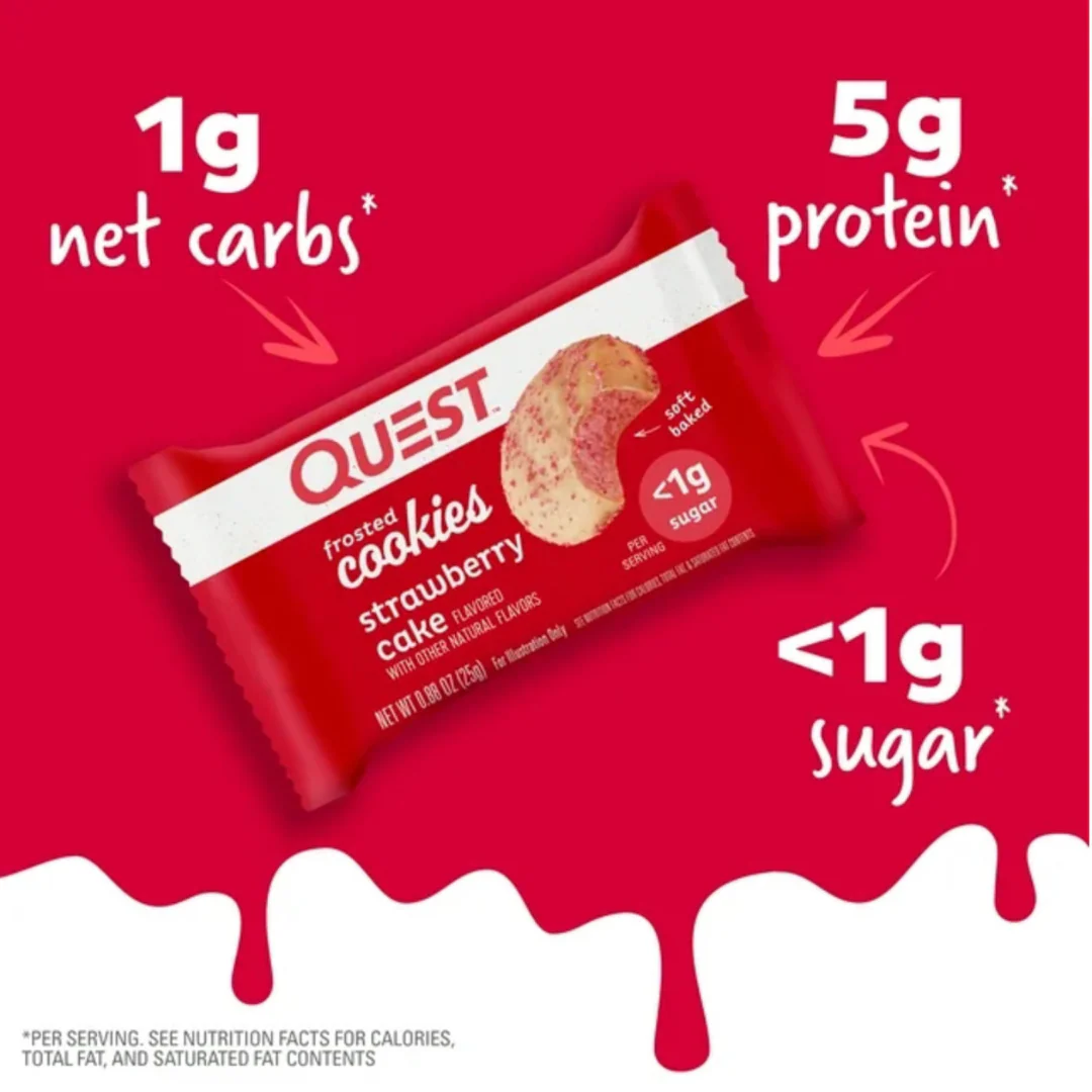 Quest Frosted Cookie (Box of 8) Strawberry Cake Flavour - Image 2