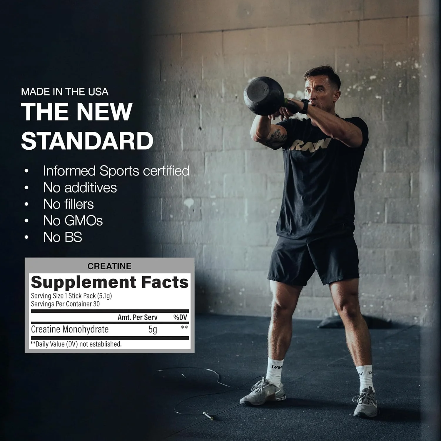 RAW Creatine Monohydrate 5g Sachets - Box of 30 Stick Packs - Image 2